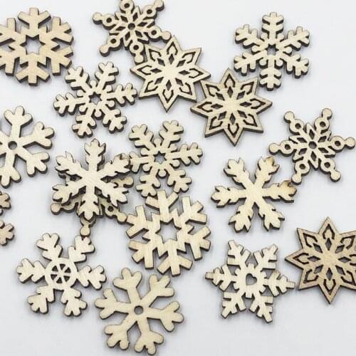30PCs Wooden Pieces Festival Christmas Snowflake Three-Dimensional Crafts For Home Decor Christmas Tree Pendant WB670
