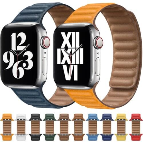Leather Link Strap for Apple Watch Band Series 6 5 4 3 2 1 44mm 40 38mm 42mm Original Watchband Loop Bracelet IWatch 6 SE 5 4 3
