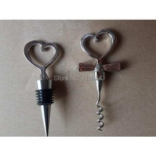 Heart Shape Loving Couple Red Wine bottle opener & stopper Set Fedex Free shipping ,100pcs/lot
