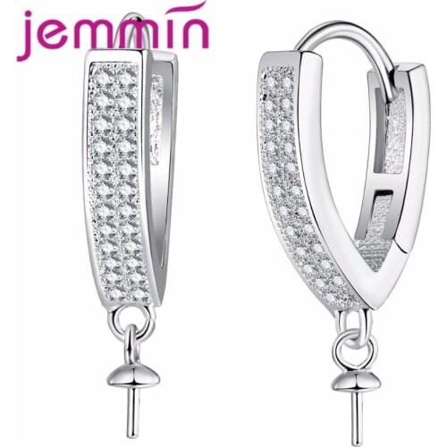 5 Pairs/Lot 925 Sterling Silver Hoop Earrings Paved Luxury CZ Stone Fashion Women V-shaped Loop DIY Earrings