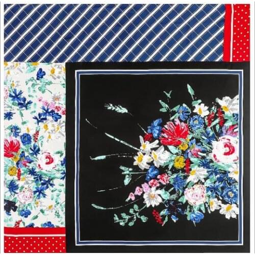 130cm Silk Square Scarf Women Large Shawls Matching Flowers Design Square Bandana Luxury Kerchief Scarf Female Foulards