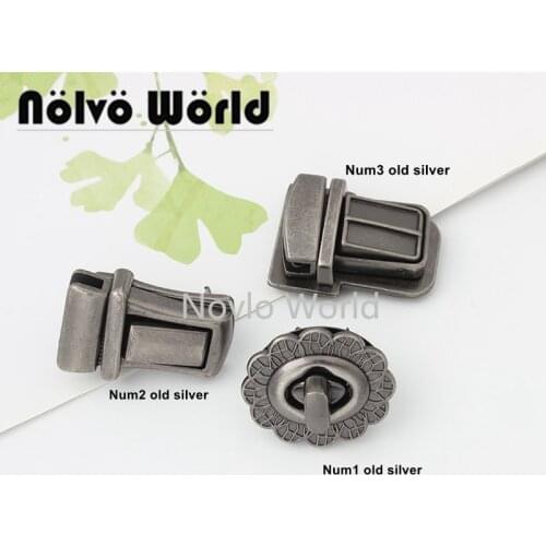 Nolvo World 2-10 pieces 32*32/35*22/36*28mm Old silver press locks metal bag buckle metal press clip lock