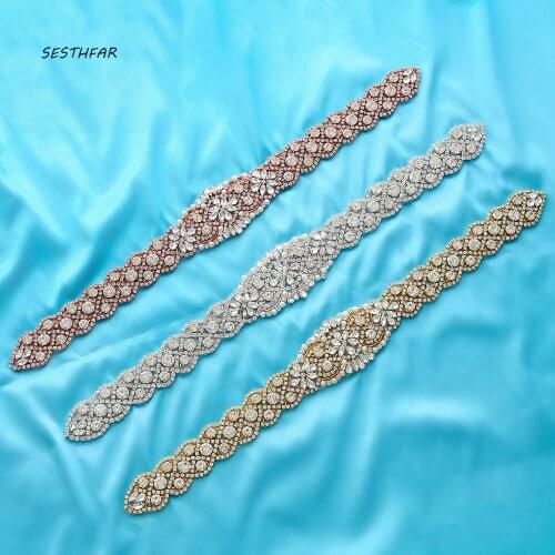 Wedding Dress Belt Rhinestones Appliques Sew On Bridal Sashes Rose Gold with Rhinestones F167