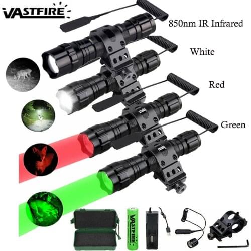 Tactical 501B Scout Light Rifle Scope Hunting Flashligh+45 Degree Keymod Rail Mount+Pressure Switch+18650+USB Charger+Box