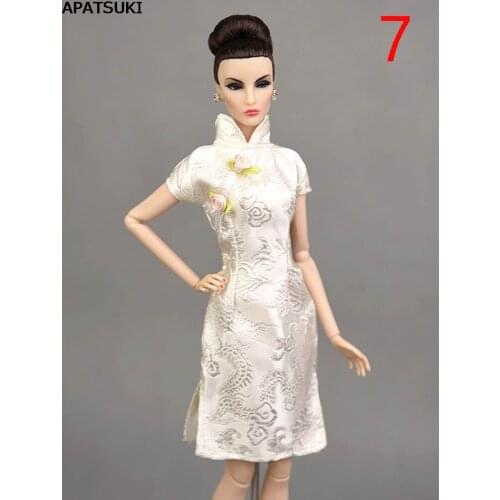 White Dragon Handmade Chinese Traditional Dress Vestido Dress For Barbie Cheongsam High Neck Qipao Unique Evening Dresses