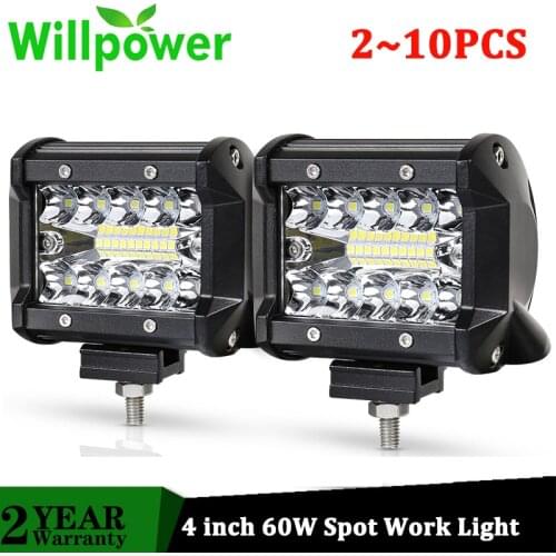Willpower 2~10X 4 inch 60W Spot LED Work Light Bar Fog Lamp for 4x4 4WD Offroad Driving Offroad Boat Car Tractor Truck 12V 24V