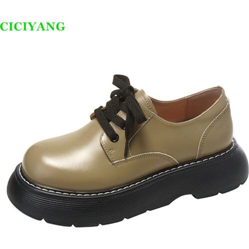 Chunky Platform Single Shoes Women 2021 Spring British Style Patent Leather Ladies Martin Boots Genuine Leather Lace-up Oxford