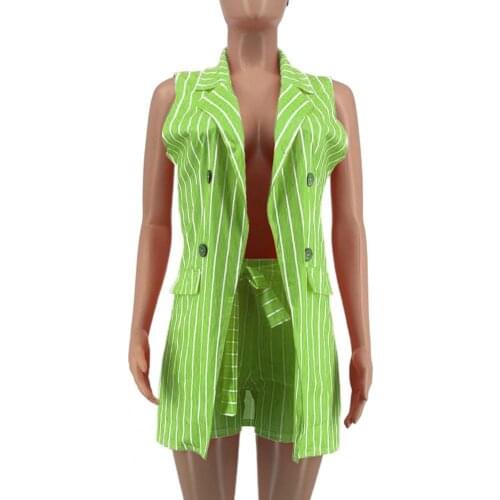 Women Vest Suits Sleeveless Stripe Pattern Colorful Two Piece Set Women Summer Suit Vest Jacket for Daily Wear костюм женский