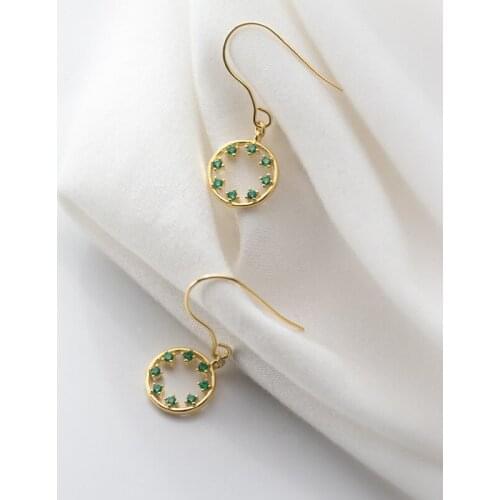 MloveAcc Real 925 Sterling Silver Hollow Round Circle Drop Dangle Earrings with Green CZ for Women Fashion Jewelry