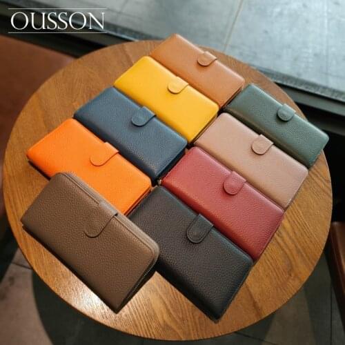OUSSON Fashion casual light RFID anti-theft card reader cowhide leather womens wallet clutch coin purse clutch