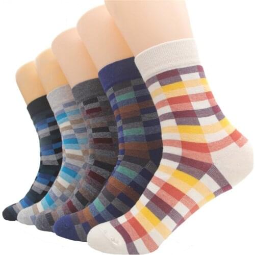 1 Pair New Fashion Autumn Winter Warm Cotton Socks Men Korean Classic Plaid Casual Crew Socks Male Compression Socks Cotton Meia