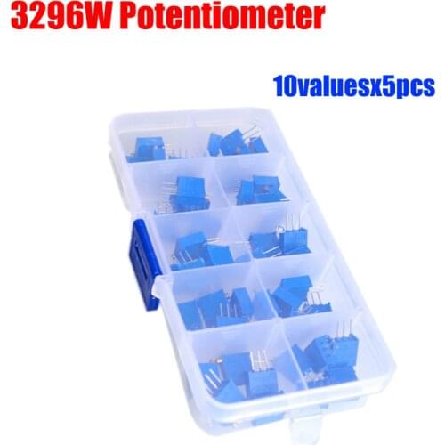 10valuesx5pcs=50pcs 3296W Potentiometer 500R 1K 2K 5K 10K 20K 50K 100K 200K 1M Variable Resistors