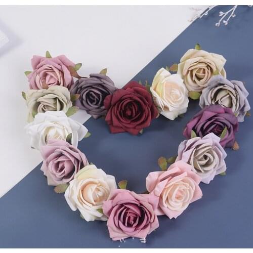 10pcs 7cm Silk Rose Flower head Artificial Flower Wedding Party Home Decor DIY Wreath Scrapbook Gift Box Craft Fake Flower