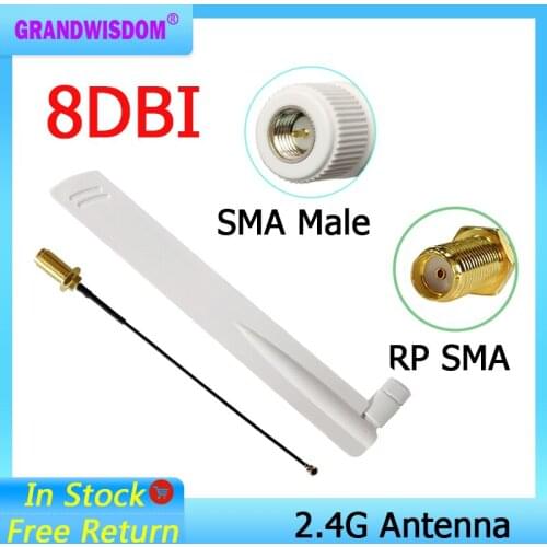 2.4Ghz Wifi antenna 8dbi SMA Male connector Omni-Directional 2.4 ghz antenne Router wi fi Antena +21cm RP-SMA Male Pigtail Cable