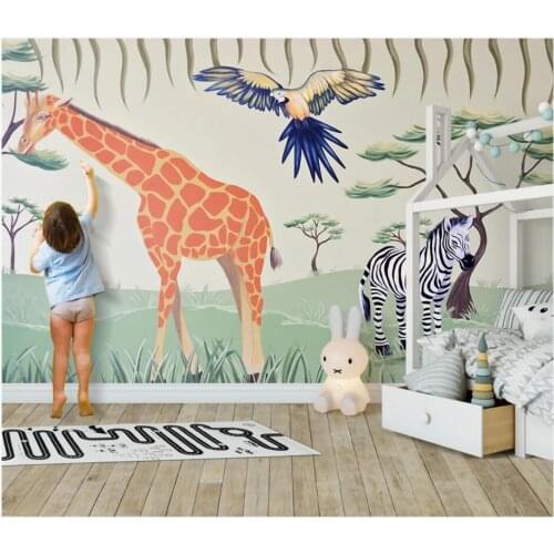 Custom photo 3d wallpaper Modern hand drawn prairie giraffe zebra cartoon animal decor 3d wall murals wallpaper for walls 3 d