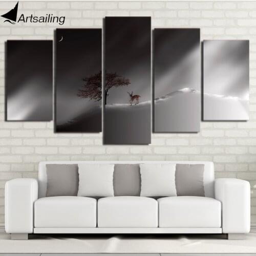 ArtSailing 5 panel wall art on canvas Deer in the Moon Modular large canvas wall art print 2018 new dropshipping NY-7693C