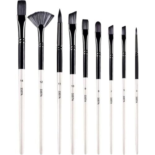 9pcs/set Nylon Hair Wooden Handle Watercolor Paint Brush Pen Scrubbing Scraper Acrylic Painting Art Paint Brushes Supplies