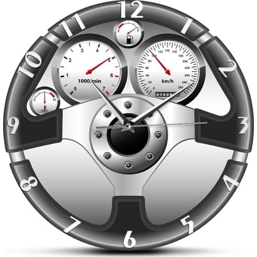 Automobile Artwork Home Decor Automotive Drive Auto Style Wall Watch Sport Car Steering Wheel and Dashboard Printed Wall Clock