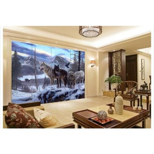 Free shipping 3D custom wall paper 2015 new Snow Wolf TV setting wall murals wallpaper home decoration