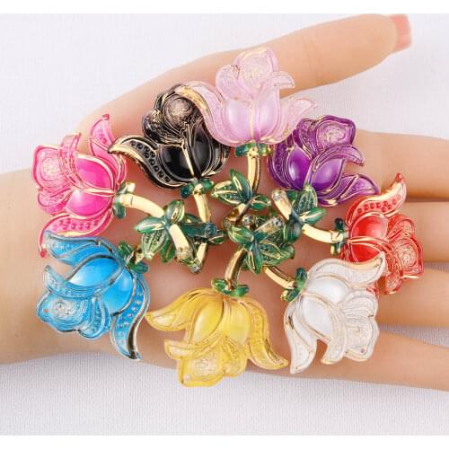 BOLIAO 4Pcs 41*50mm Rose Flower Colorful Acryl Flat Back Crystal Sew On Bags/Clothes Earring Pendant Decoration Craft DIY R340