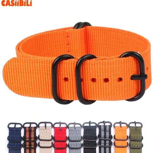 Black Ring Pin Buckle NATO Nylon Perlon Stripe Pure color 18 20 22 24mm Width Watch Band Strap Military Sport Diver Army green