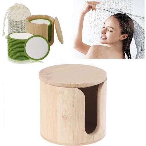 1 pc Wood Makeup Remover Cotton Pads Round Container Cosmetic Storage Organizer Box