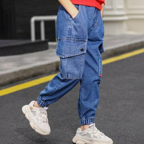 2021 Boys Jeans Trousers Childrens Wear Autumn Fashion Denim Pants for Boys 6 8 10 12 14 Years Casual Cargo Pants Kids Clothes