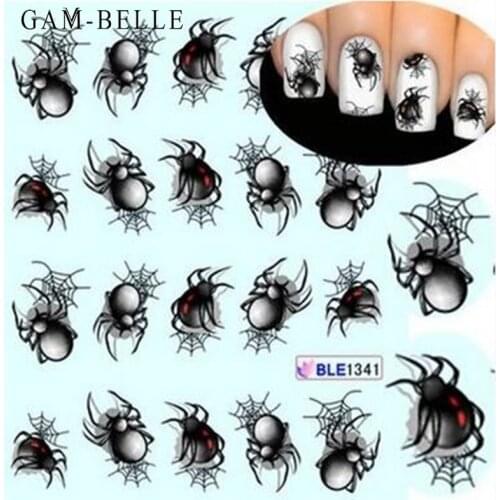 GAM-BELLE 1 Sheet Gothic Nail Art Stickers Halloween Spider Water Transfer Nail Foils Decals Nail Art Decoration Manicure Tools