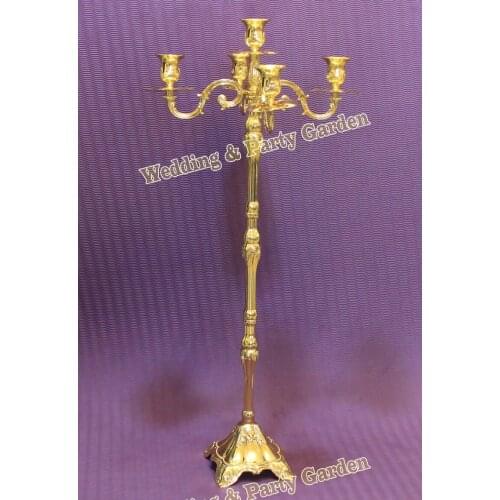 Hot 83cm high 5 arms gold plated candelabra for wedding ,gold candelabra chandelier, candelabra centerpieces 12PCS/LOT