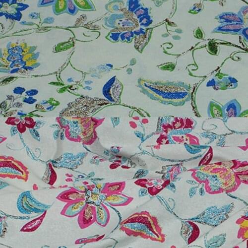 Cotton and linen elegant pink blue big flowers printed textile for DIY handwork tablecloth curtains spring blouse dress fabrics