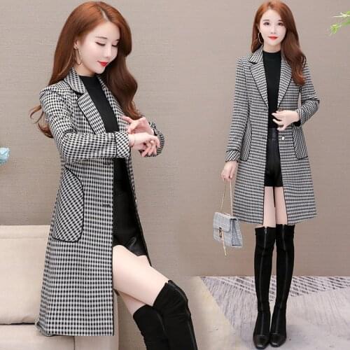 Lattice Windbreaker female Autumn coat New Classic coat Single-breasted slim Ladies coats Long sleeve Thicken trench coats 3XL