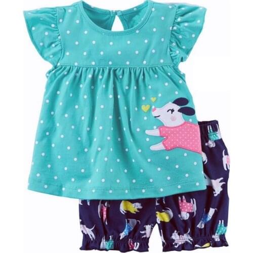 Polka Dot Baby Girls Clothes Set Dog Print Summer Outfits Children Tee Shirts Pant 2-Pieces Girls Suit Blouse Outfits Tops 0-2Y