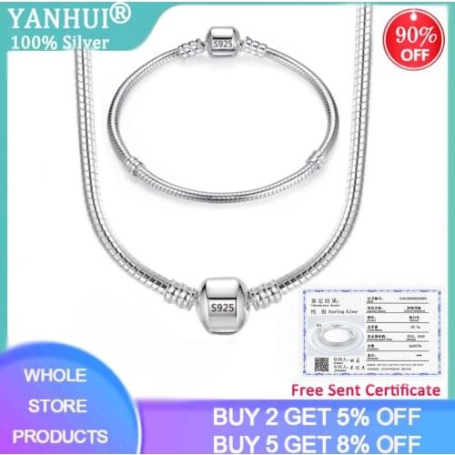 2pcs/set With Certificate Original 925 Silver Jewelry Sets Nigerian Wedding African DIY Beads Charms Chain Necklace Bracelet Set