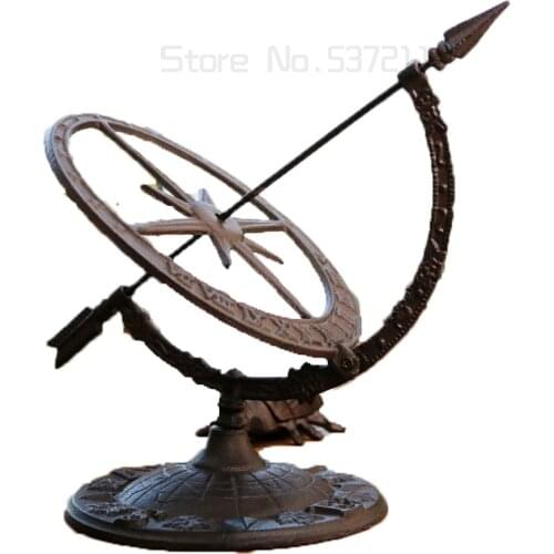 Round Cast Iron Roman Calendar Sundial Ornaments Lawn Garden Yard Desk Home Arts Decor Sundials Vintage Metal Crafts Gift Retro