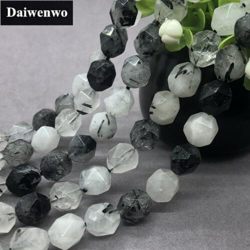 Black Hair Quartz Bead 6-12mm Faceted Natural Stone Cut Gem Geometry DIY