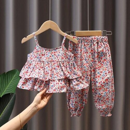 Summer newborn girl baby clothes kids outfit sets floral sling top pants suit for baby girls clothing 1 year baby birthday sets
