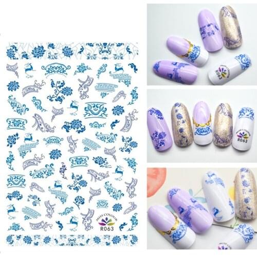 3D Nail Sticker Autumn Fashion Small Compact Adhesive Stickers Blue Vine Flower Grass Stickers for Manicure Nail Art Decoration