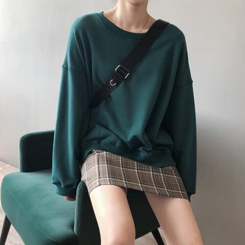 2020 Autumn Long Sleeve Casual Hoodies O-Neck Pure Color Tops Basic Loose Style Women Sweatshirt