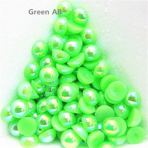 1.5-12mm Flatback Green AB Half Round Pearl Beads Resin ABS Imitation Pearl Beads DIY Wedding Dress Button Nail