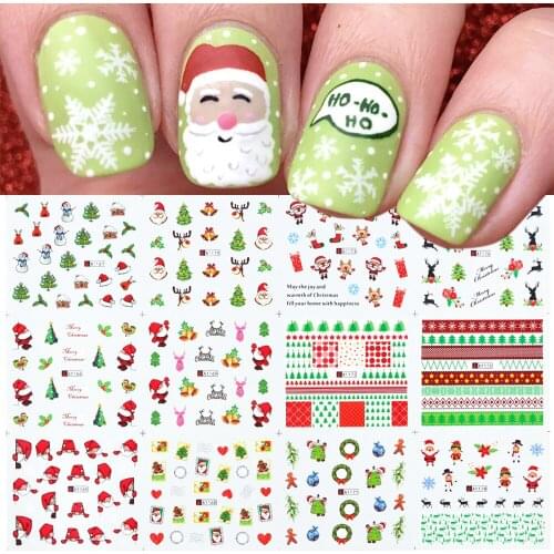 Christmas Nail Art Stickers Santa Deers Tree Snowman Cute Design Sliders Winter Nail Water Decals Manicure Tattoos GL A1165-1176
