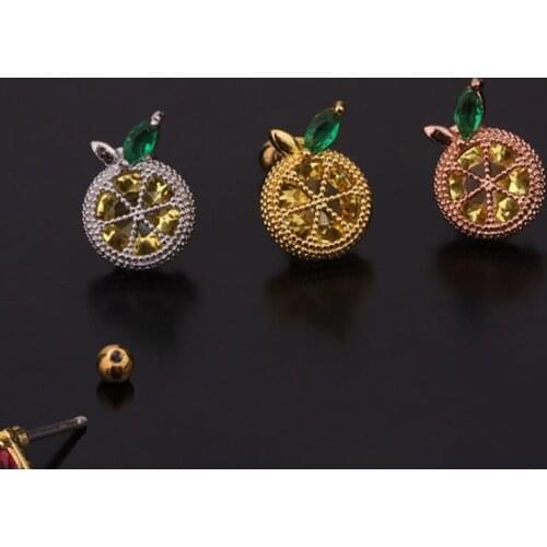 1 PCS Trendy Cute Little Orange Shape Mirco Pave CZ Ear Studs Cuff Earrings Small Color Zircon Helix Studs Ear Earrings