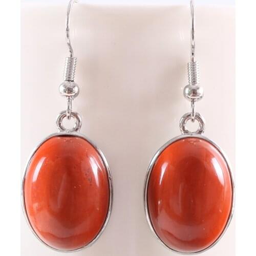 Natural Stone Red Jaspers Dangle Earrings for Women Gem Cabochon CAB Oval Beads Drop Earrings Fashion Jewelry U456
