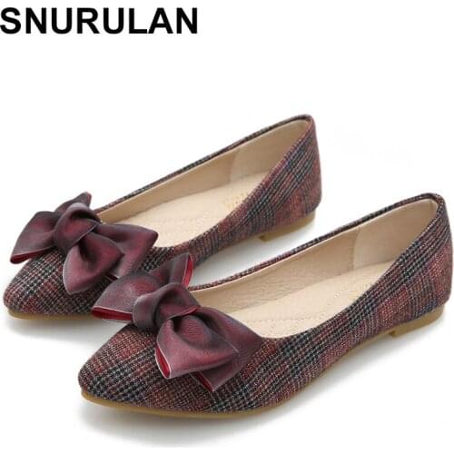 SNURULAN New Plus Size Women Flats Slip-on Luxury Elegant Ballerinas Female Pointed Toe Fashion Plaid Shoes Ladies Casual Loafer