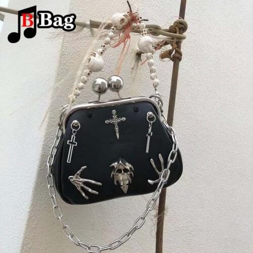 Womens Chaoku shoulder bag Y2K Spice Girl Punk Gothic skeleton chain underarm Bag Pu messenger bag female handbag Satchel