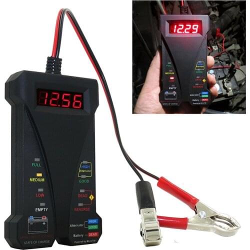 12V Battery Tester Smart LED Digital Voltmeter Car Charging System Analyzer with 30 Amp Battery Clamps Reverse Hitch Protection
