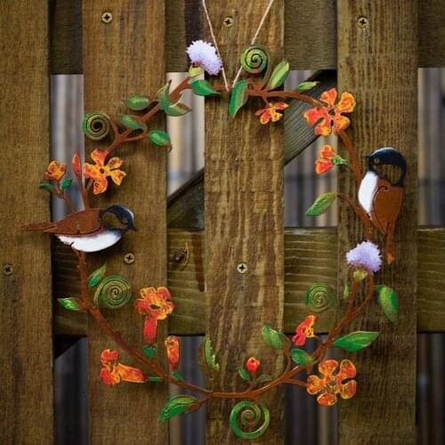 Titmouse Wreath Wall Art Metal Flower and Bird Innovation Home Garden Decoration