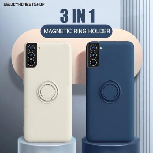 Thin Soft Liquid Silicone Ring Holder Case For Samsung S21 Ultra S20 FE For Samsung Note 20 Plus Stand Cover
