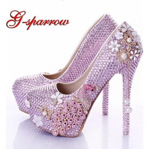 Handmade Pink Rhinestone Wedding Shoes Phoenix 2018 Newest Fashion Prom Party Formal Dress Shoes Bridesmaid High Heels Pumps