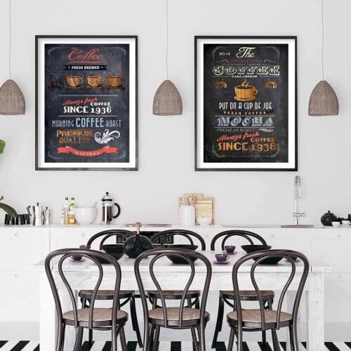 Vintage Coffee Menu Board Poster Canvas Painting Fresh Coffee Wall Art Black Prints Pictures for Kitchen Restaurant Home Decor