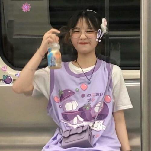 Japanese kawaii anime vest pieces casual sweet college style new loose all-match top ladies Harajuku plus size hip-hop T-shirt